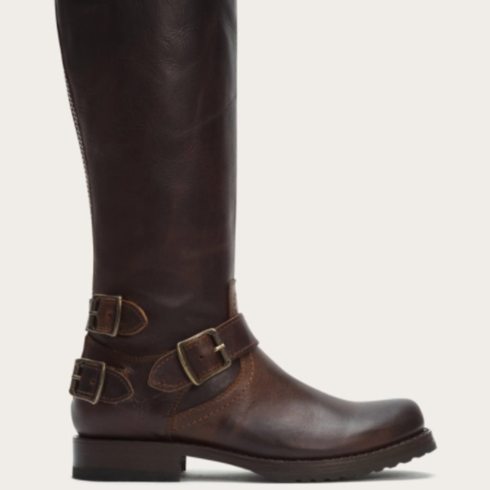 Frye Tall Veronica Back Zip Boots (Dark Brown)
